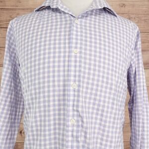 Ledbury Dress Shirt Mens 16.5 Classic Fit Purple Gingham Check Long Sleeve